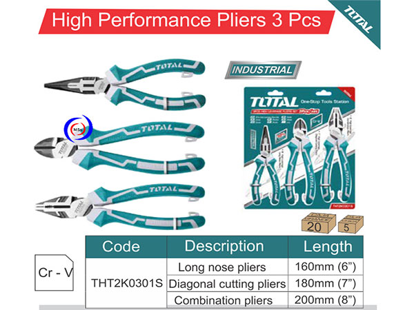 Bộ Ba Kềm Răng, Cắt Và Nhọn Cao Cấp Size 8inch - Total THT2K0301S